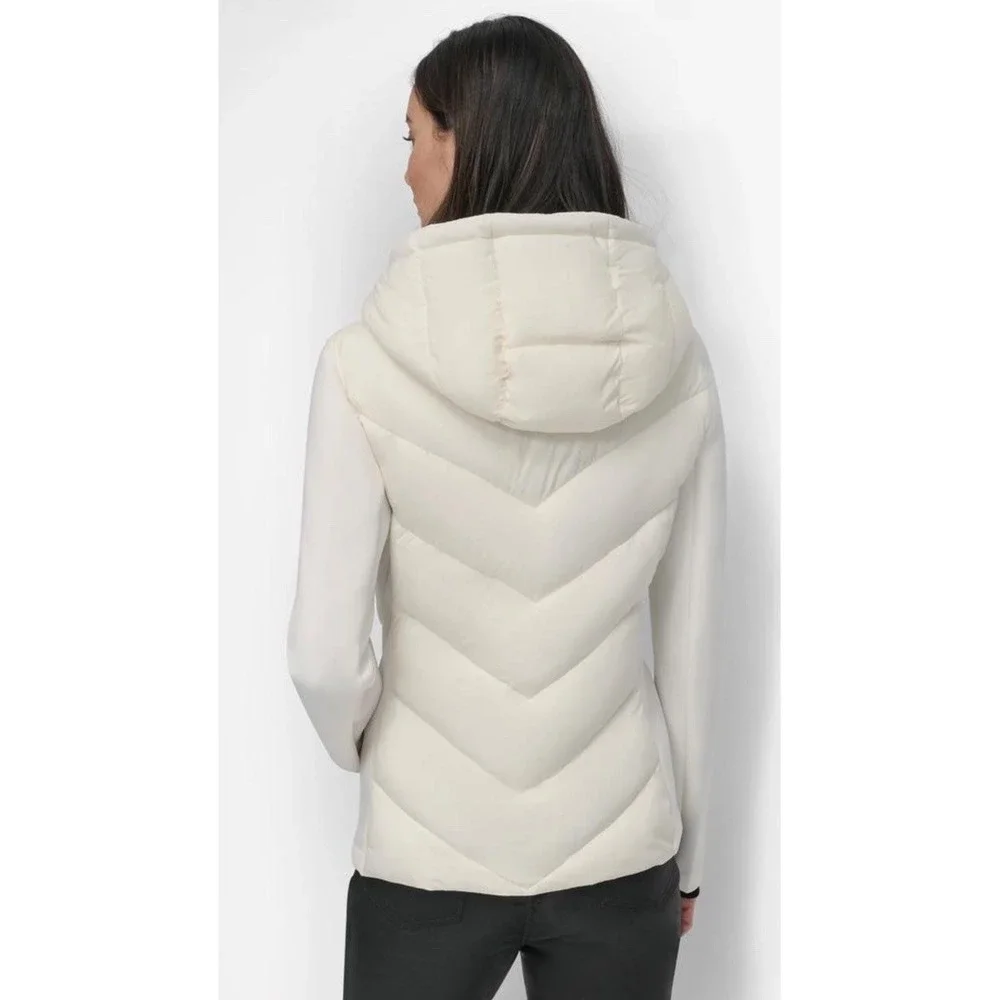 NWT DKNY Women's Hooded Scuba Puffer Coat White‎ Size XXL